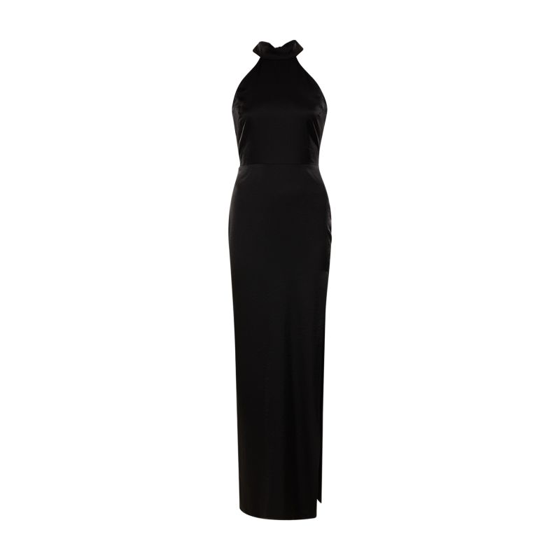 Halter Neck Floor Length Satin Dress - Josephine In Black image