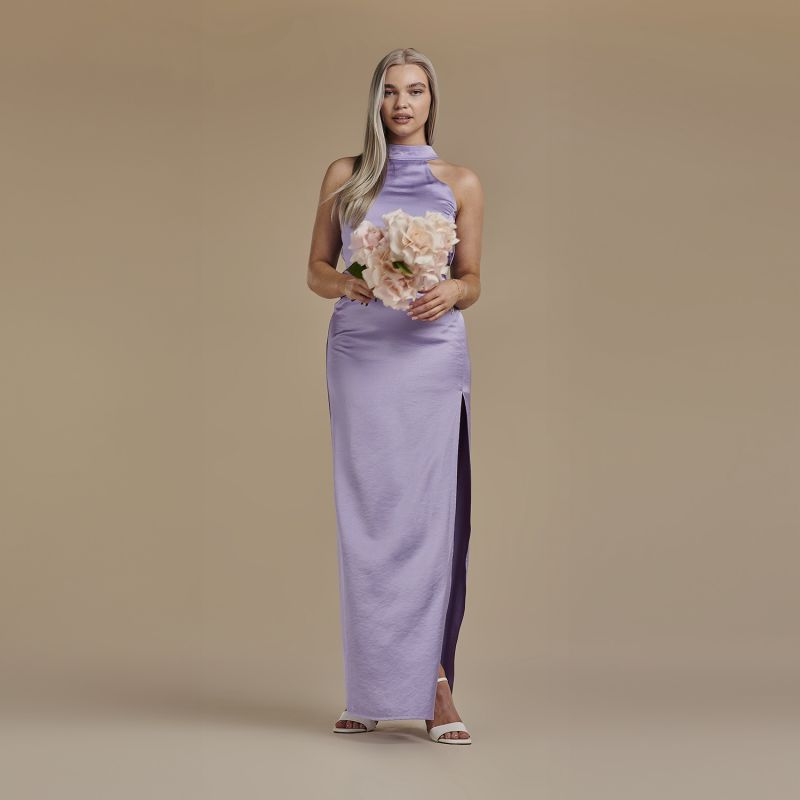 Halter Neck Floor Length Satin Dress - Josephine In Lavender image
