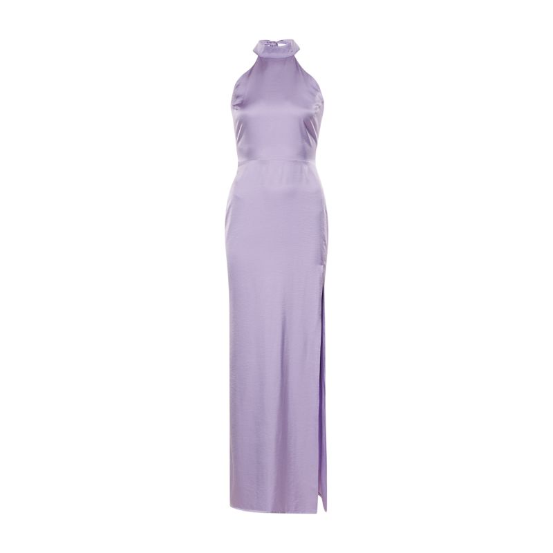 Halter Neck Floor Length Satin Dress - Josephine In Lavender image