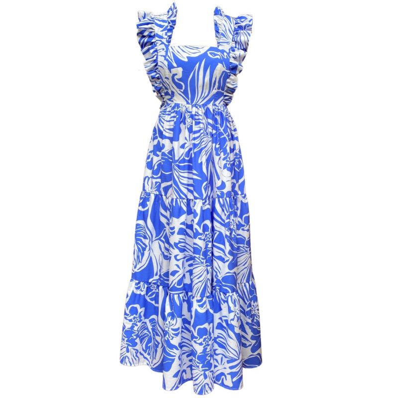 The Karis Tie Back Maxi Dress In Blue & White image