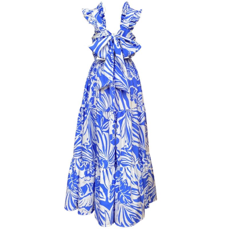 The Karis Tie Back Maxi Dress In Blue & White image