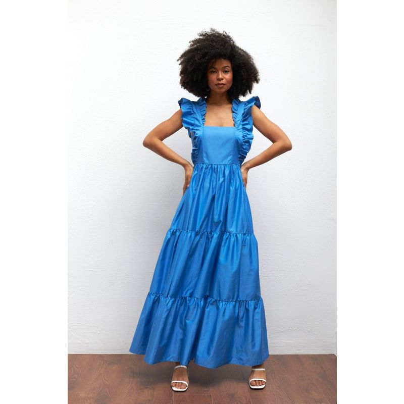 Karis Tie Back Maxi Dress In Cornflower Blue image