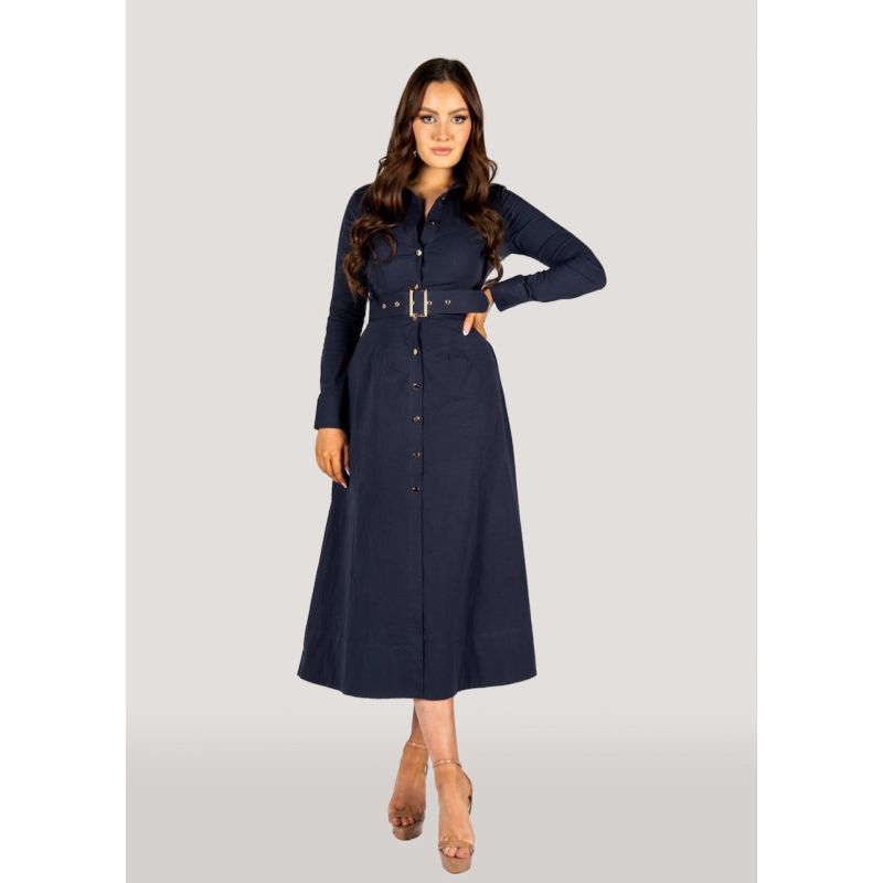 Navy Long Sleeve Shirt Dress - Kate image