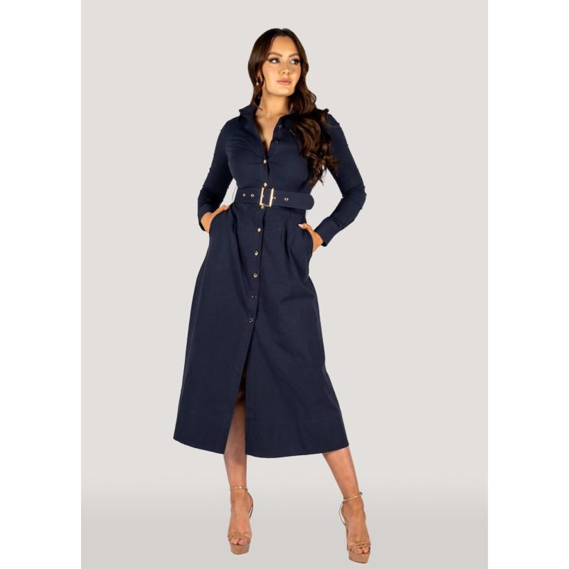 Navy Long Sleeve Shirt Dress - Kate image