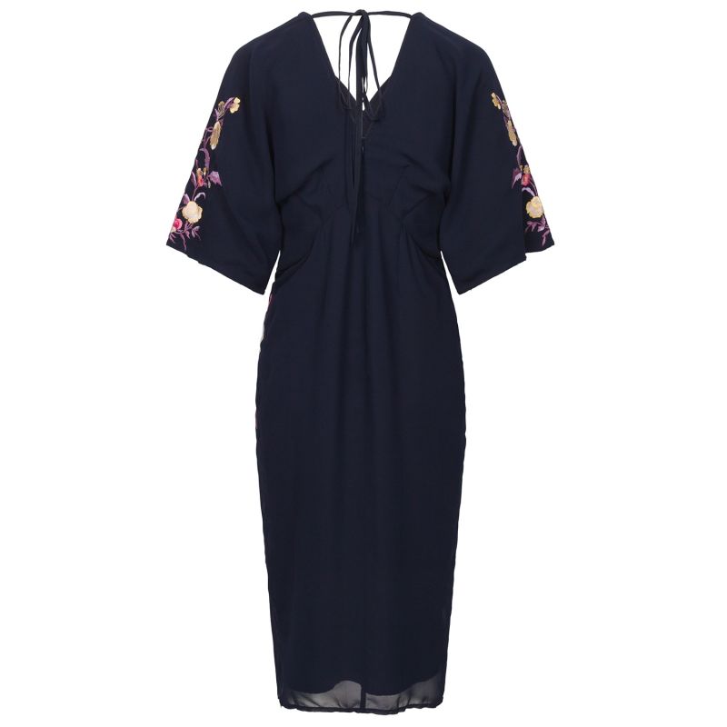 The Katrina Embroidered Flutter Sleeve Twist Front Midi Dress image