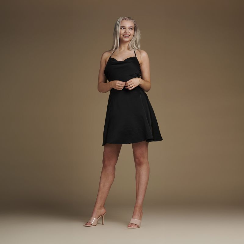 Backless Satin Slip Mini Dress - Kelly In Black image