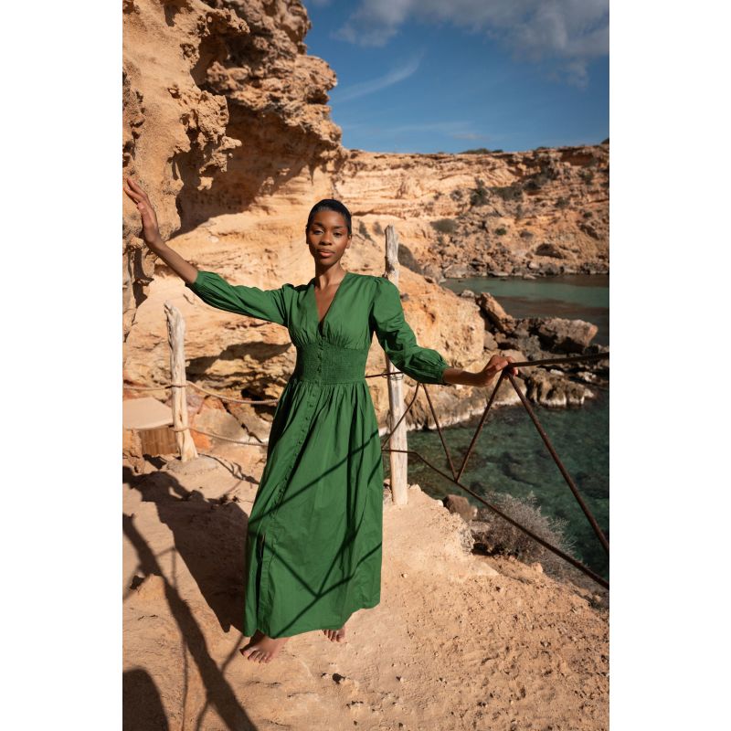 The Kōr Organic Cotton Maxi Dress In Green image