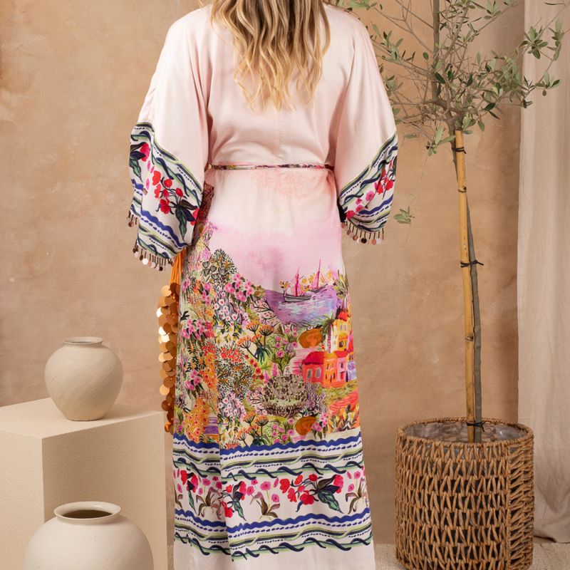 The Libby Kimono-Style Sleeve Midi Dress With Tie Waist And Front Split image