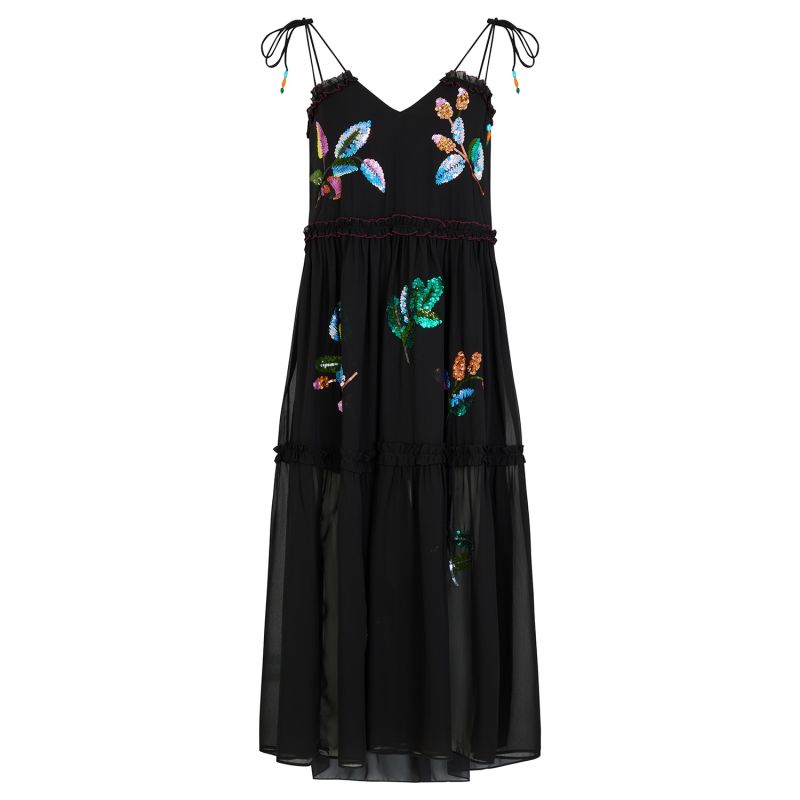 The Lindsey Sleeveless Embellished Midi Dress With Tiered Skirt image