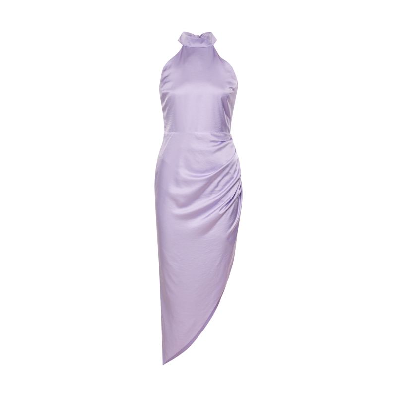 Halter Neck Asymmetric Satin Dress - Lulu In Lavender image