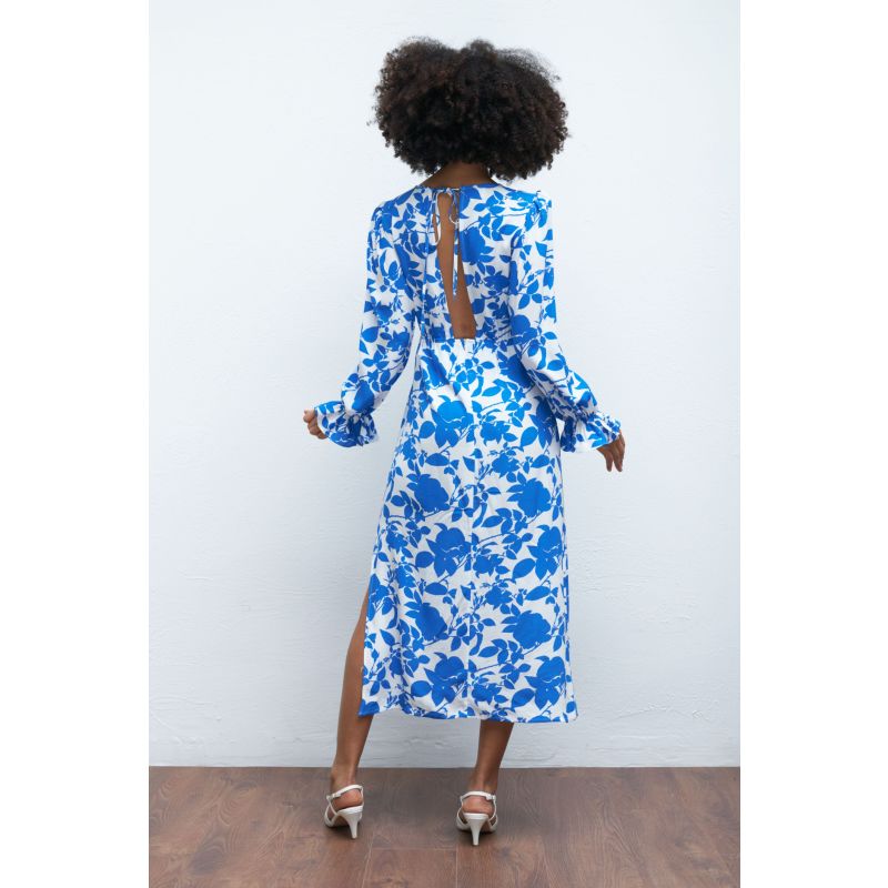 The Maeve V Neck Long Sleeve Midi Dress In Blue Floral image