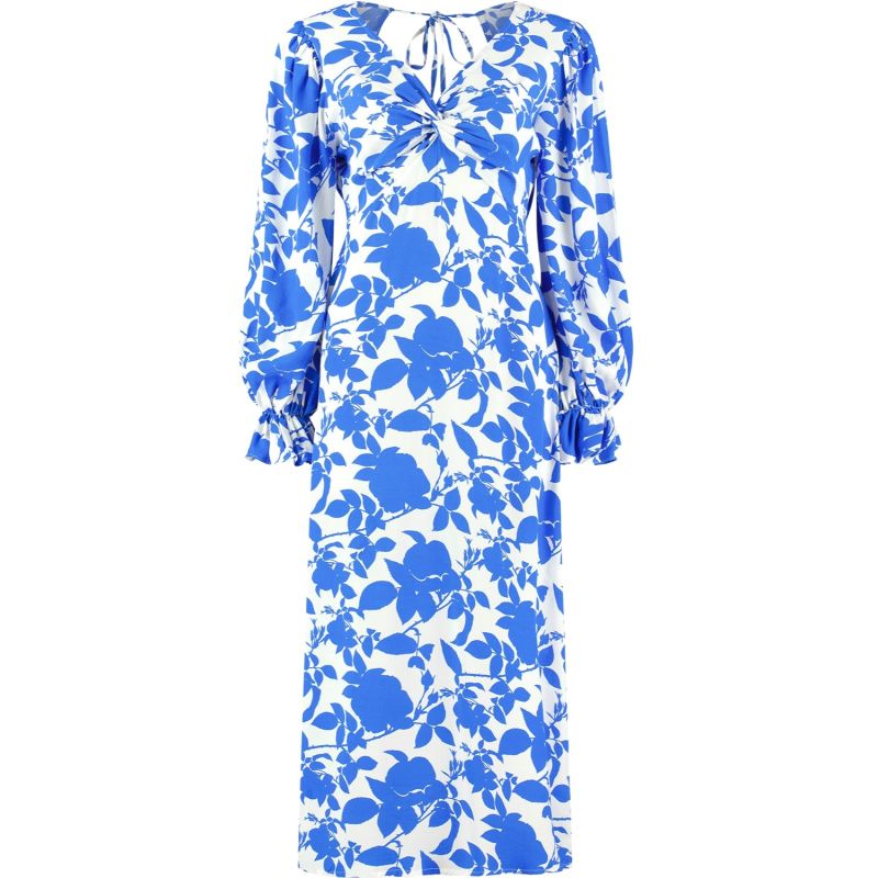 The Maeve V Neck Long Sleeve Midi Dress In Blue Floral image