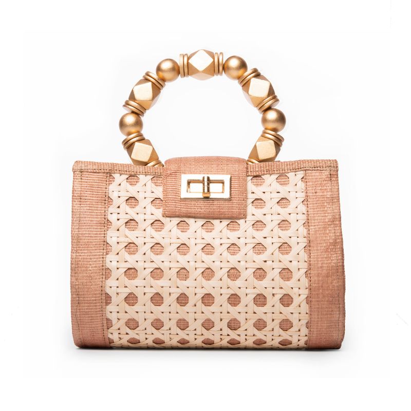 The Mila Tan & Gold Rattan Woven Handbag image