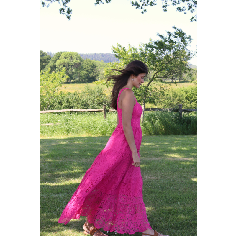 The Monaco Lace Maxi Dress Hot Pink image