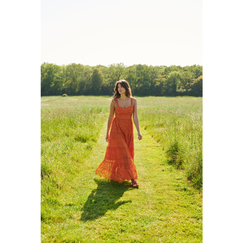 The Monaco Lace Maxi Dress - Sunset Orange image