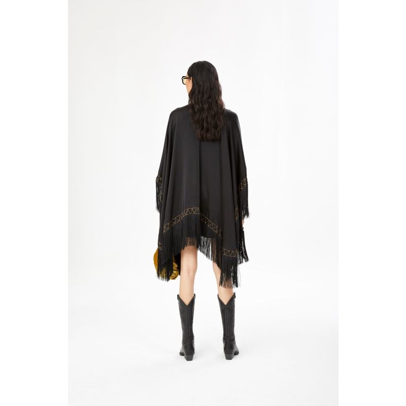 The Nomad Silk Poncho with Fringes/Tassels and Embroidery image