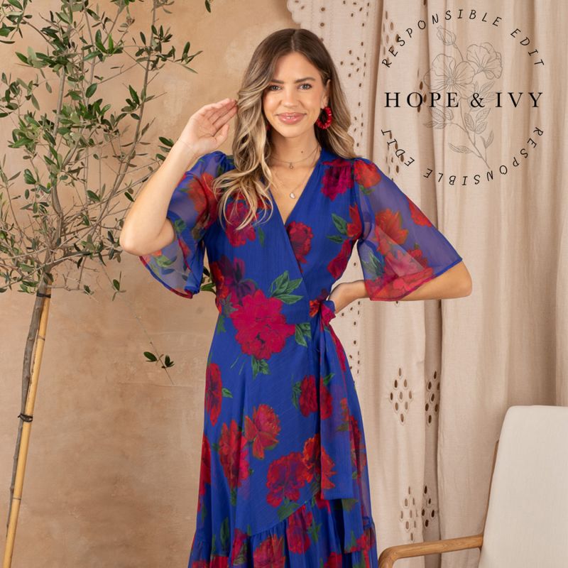 The Nour Flutter Sleeve Maxi Wrap Dress With Tie Waist image