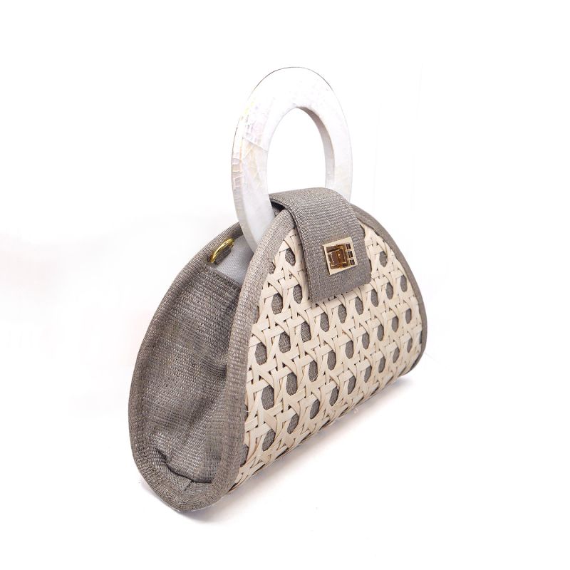 The Ruthie Grey & Mother Of Pearl Rattan Woven Handbag image