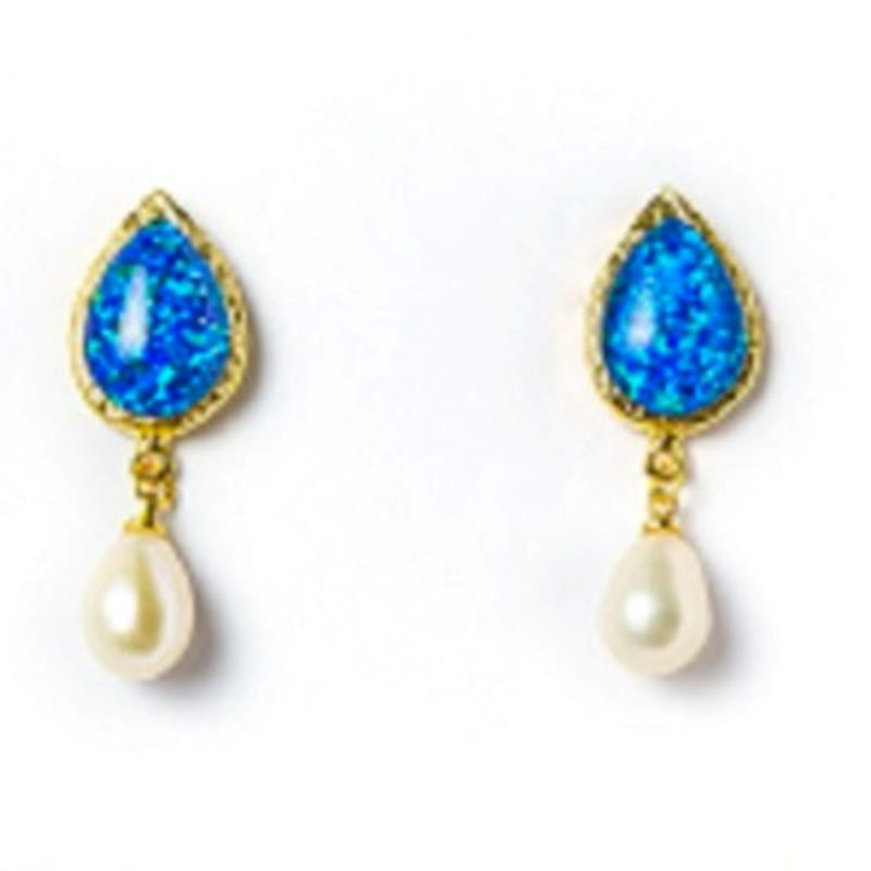 Santa Rita Earrings Dangle & Drop Opal Freshwater Pearls -Blue ,Green image