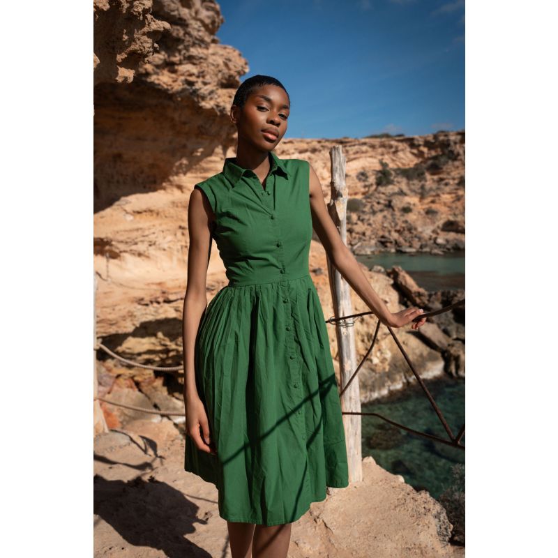 The Organic Cotton Shirt Dress In Green image