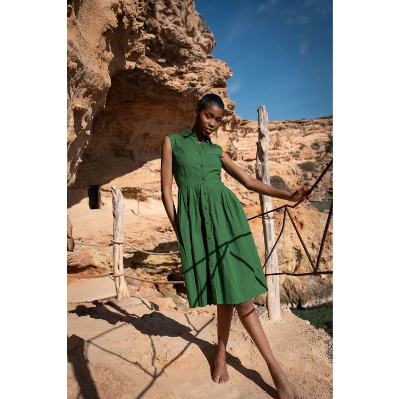 The Organic Cotton Shirt Dress In Green image