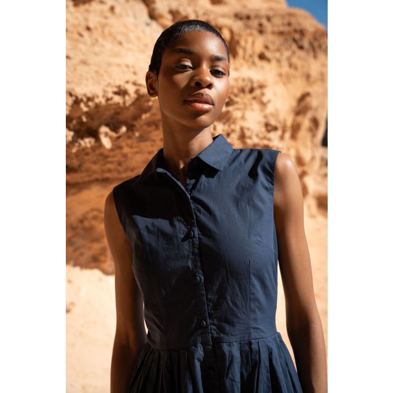 The Organic Cotton Shirt Dress In Navy image