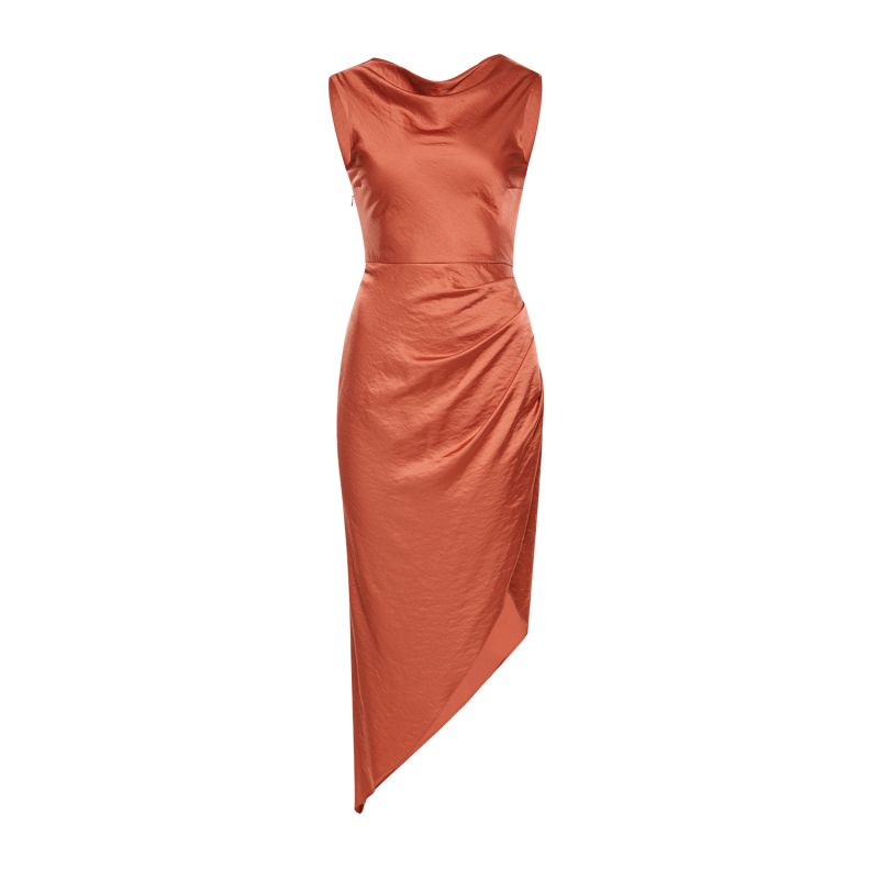 Asymmetric Vest Satin Dress - Sophia In Burnt Orange image