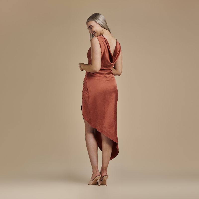 Asymmetric Vest Satin Dress - Sophia In Burnt Orange image