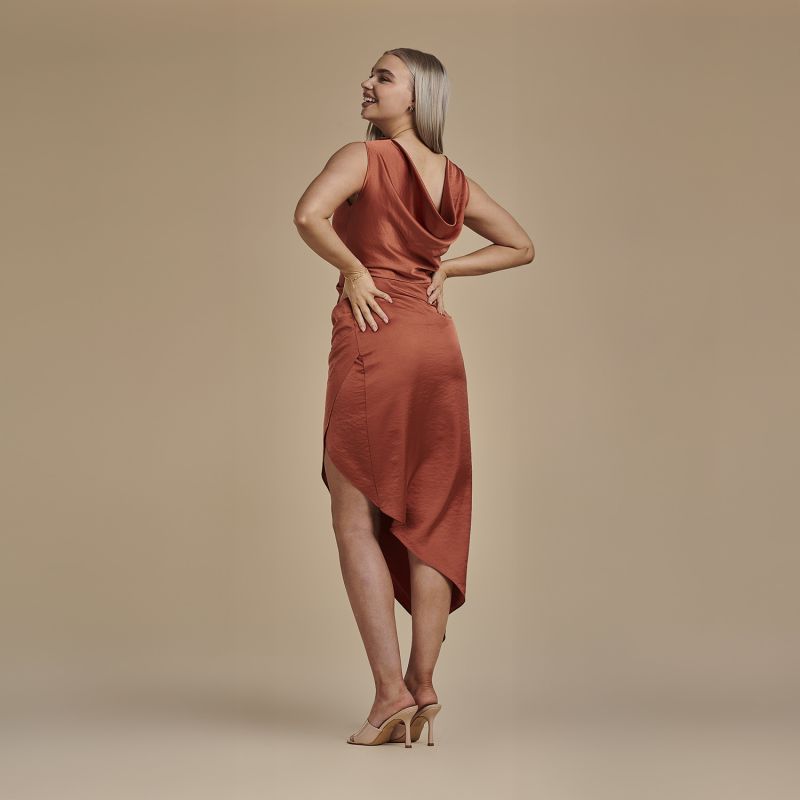 Asymmetric Vest Satin Dress - Sophia In Burnt Orange image