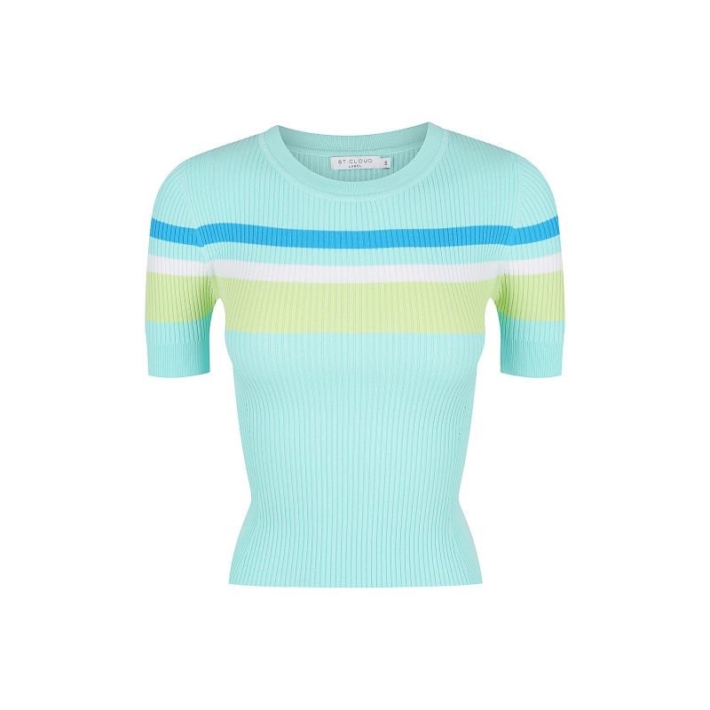 The Sporty Stripe Knit Top - Sky Blue Stripe image