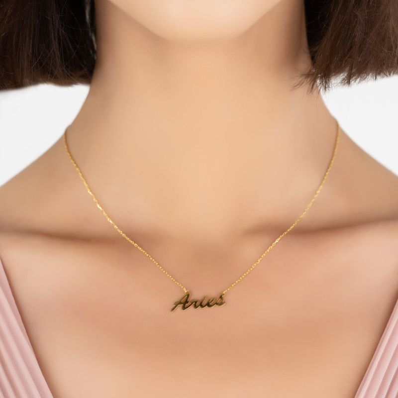 Zodiac Star Sign Name Necklace Gold Aries image