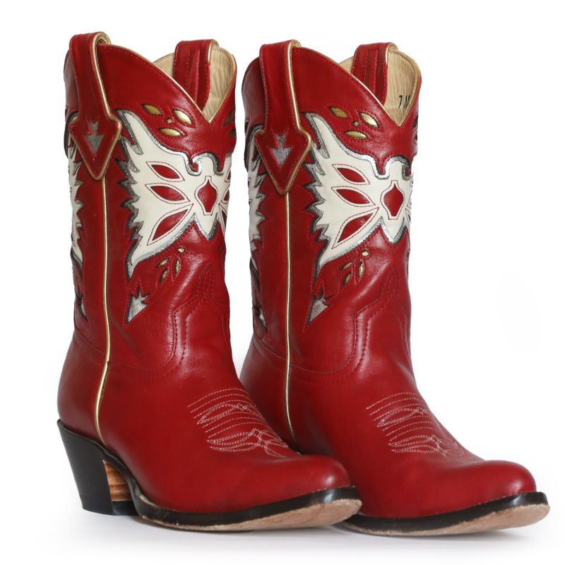 Women s Red White Silver Red Thunderbird Cowboy Boot with Metallic Accents 4 UK Fraulein Boot Company