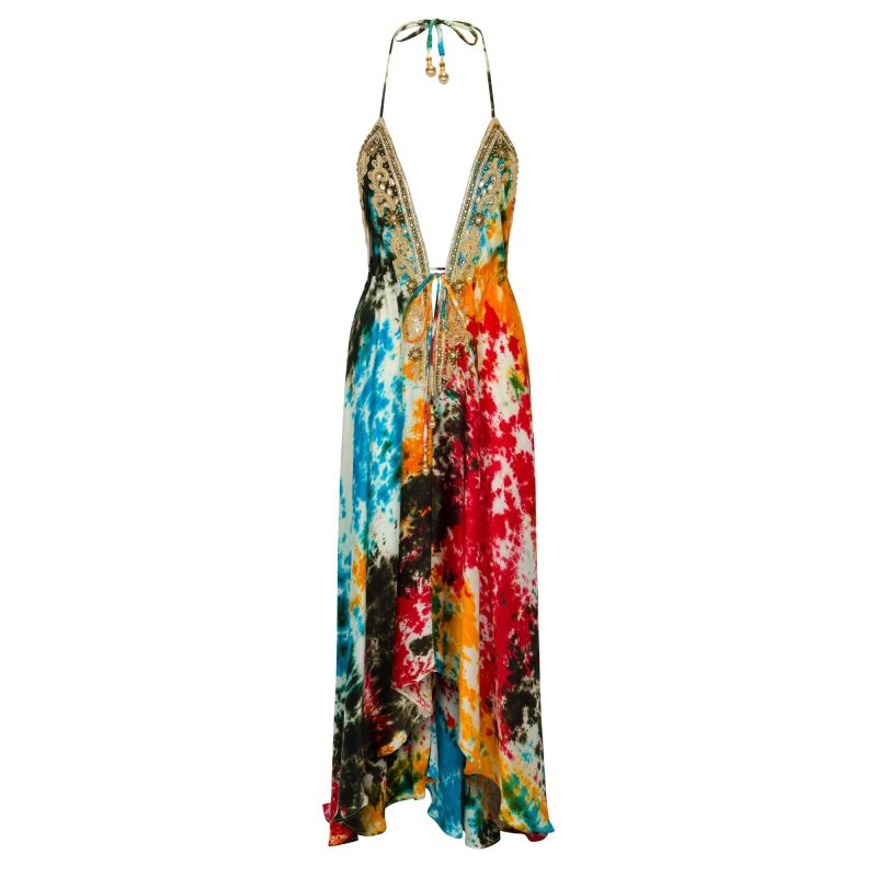 Tie Dye Gidget Beaded Halter Dress image