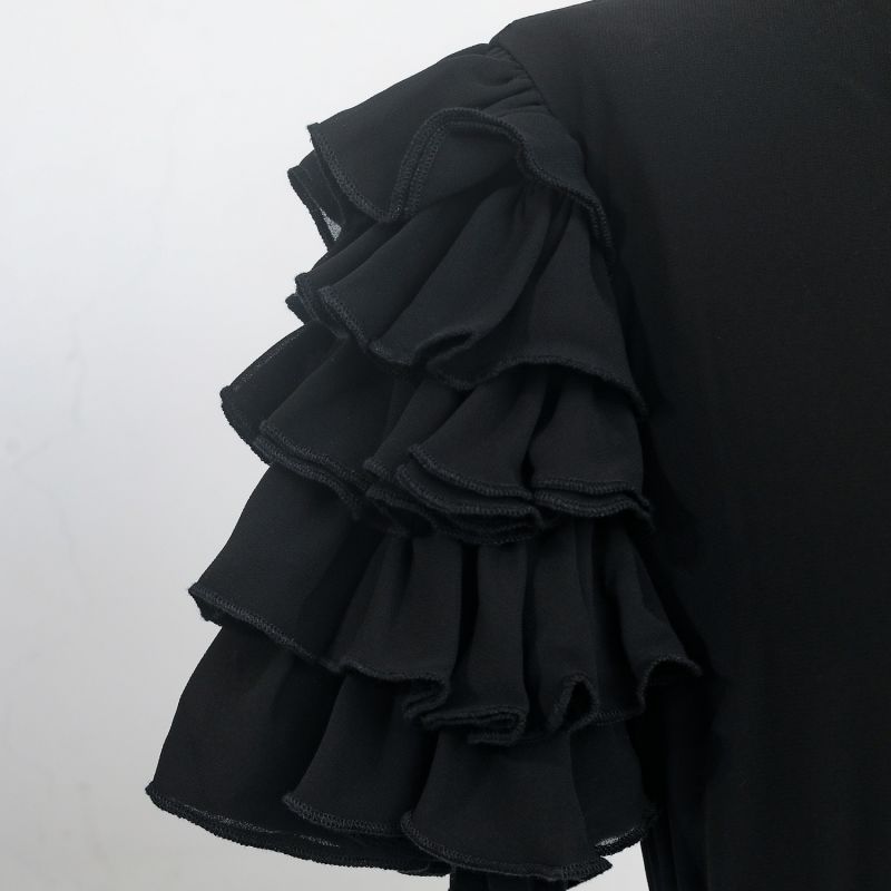 Tiered Frills Shoulder Long Dress - Black image