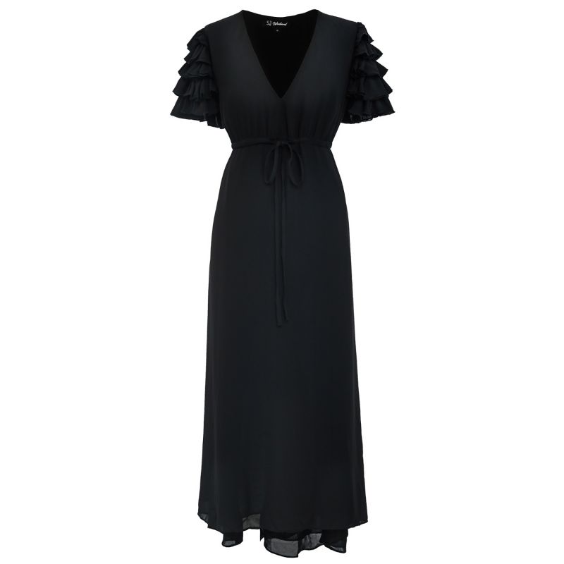 Tiered Frills Shoulder Long Dress - Black image