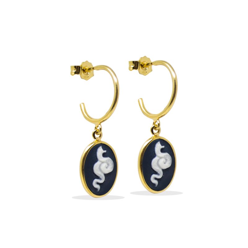 Snake Cameo Mini Hoop Earrings image