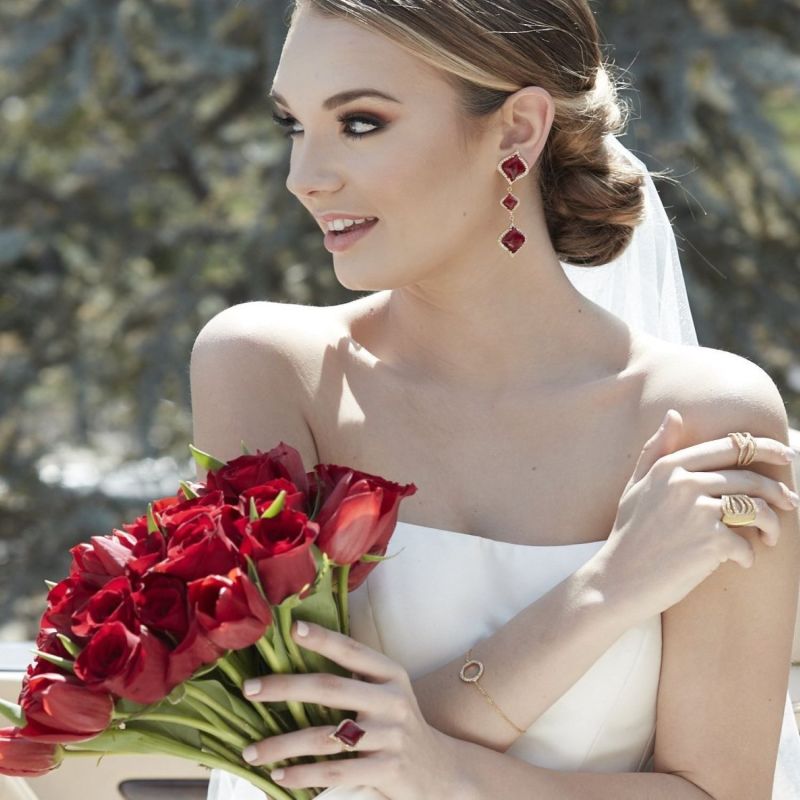 Gold Petals Garnet Long Earrings image