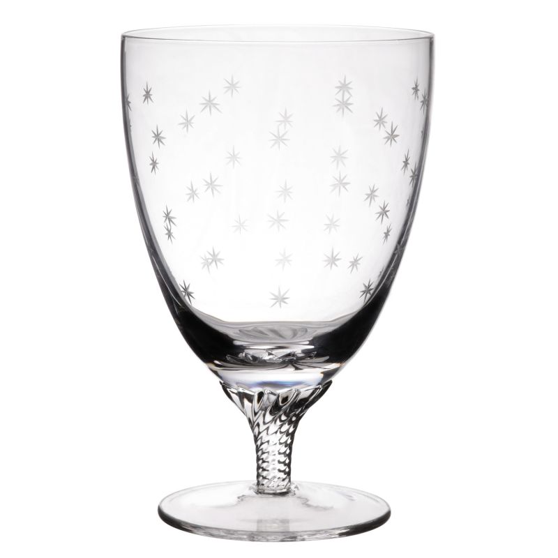 Six Hand-Engraved Crystal Bistro Wine Glasses With Stars Design image
