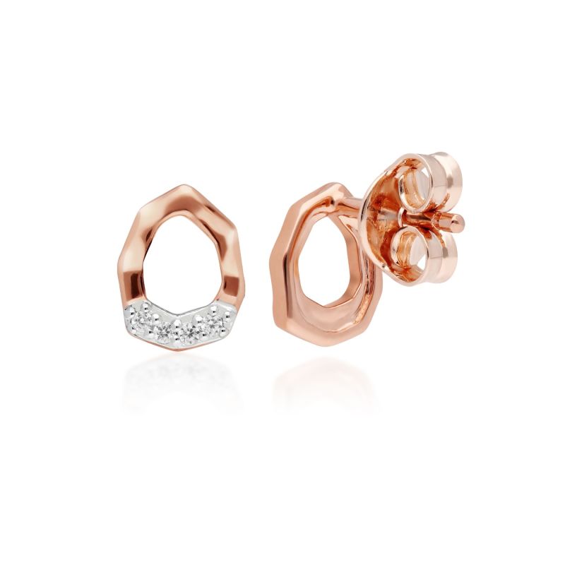 Diamond Pavé Asymmetric Stud Earrings In 9Ct Rose Gold image