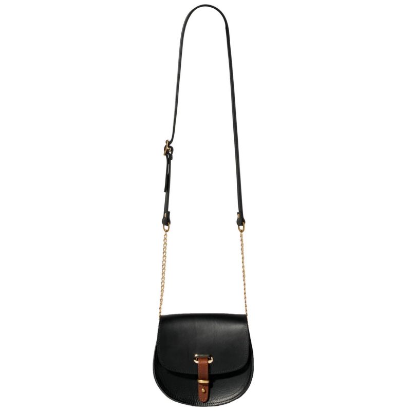 Mini Victoria Full Grain Black Leather Crossbody Saddle Bag With Gold Chain image