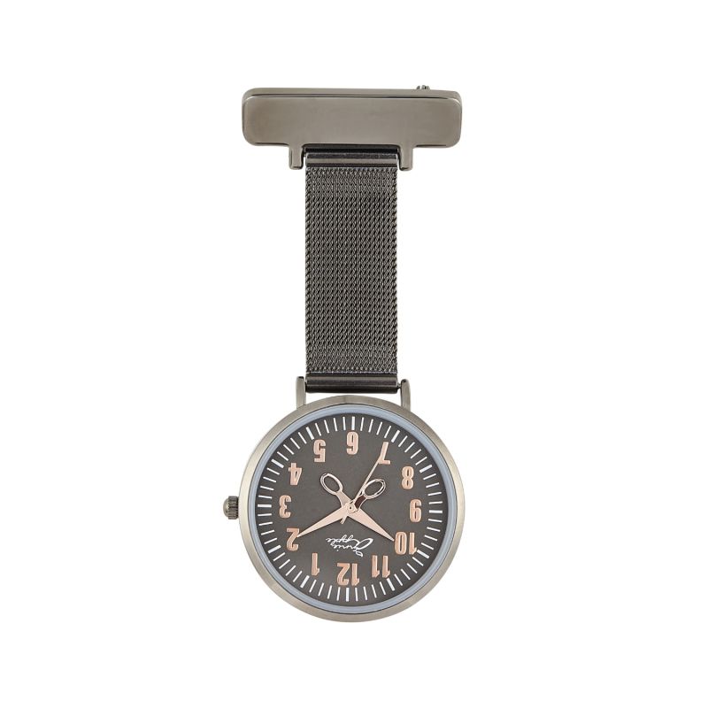 Annie Apple Rose Gold & Gunmetal Grey Mesh Nurse Fob Watch image