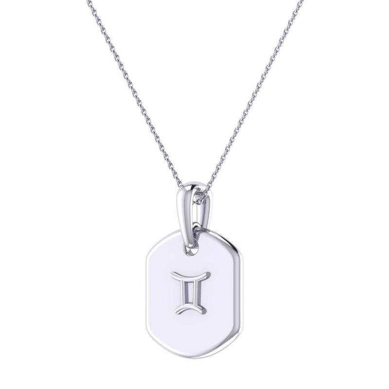 Gemini Twin Constellation Tag Pendant Necklace In Sterling Silver image