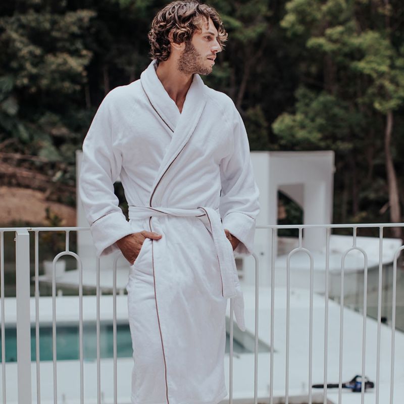 Men's Organic Cotton Velour Robe - White image