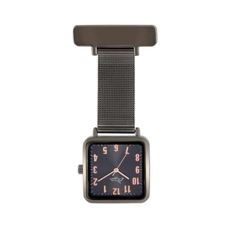 Annie Apple Square Rose Gold & Gunmetal Mesh Nurse Fob Watch image