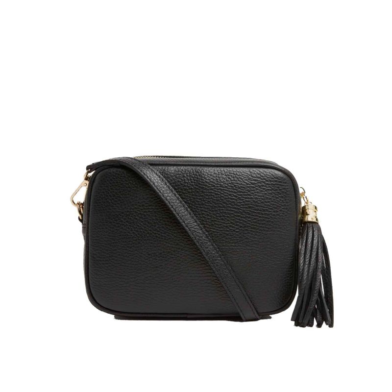 Verona Crossbody Tassel Bag in Black With Green Stripe Strap image