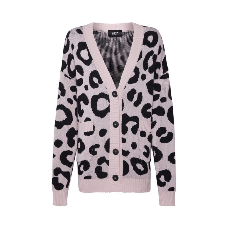 Georgia Pink/Black Leopard-Jacquard Long Cardigan image