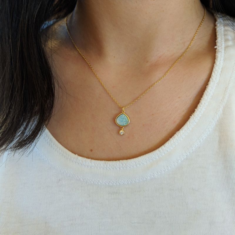 Best Friend Green Opal Pear Necklace With Crystal Drop image