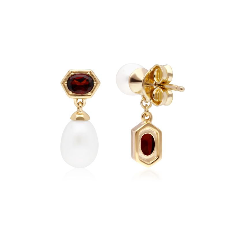 Modern Pearl & Garnet Mismatched Drop Earrings image