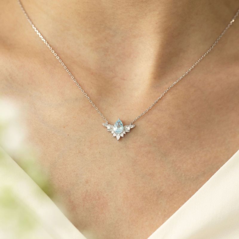 To Bloom Again Aquamarine White Gold Vermeil Necklace image