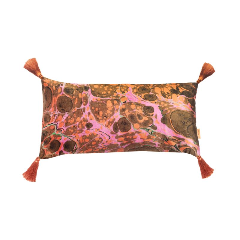 Tobacco Marbled Velvet Tasselled Cushion image